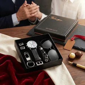 Custom Logo High Quality Quartz Watch Jewelry Gift Set Watch Sunglasses Cufflinks Keychain Bracelet for Christmas Gift