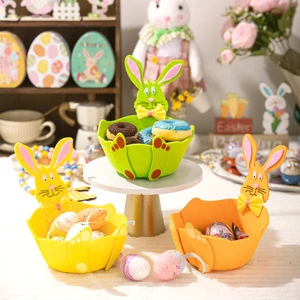 Cross-Border Cute Felt Easter Rabbit Storage Basket with Bunny Ears Candy Basket for Party Decorations New Easter Cartoon Design