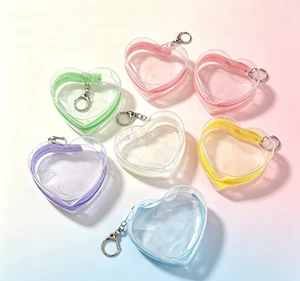 Hot Sale Macaron Color Clear PVC Heart Shaped Keychain Pouch Portable Mini Zipper Fashion Trend Circular Pattern Business Gift