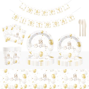 DAMAI 18th Birthday Party Tableware Set Time to Adult Birthday Party Supplies for Girl Cheer to 18 Years Party Favors Serve 8