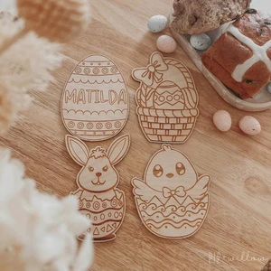 Delarchi Set of 4 Wooden Graduation Bunny Eggs 9-12cm Creative Craft Toys for Children Vietnam Origin