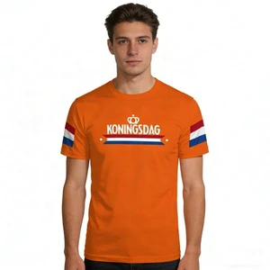 Kings Day Netherlands Casual Unisex T-Shirts Orange Digital Print 100% Polyester for Men and Women