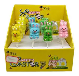 Wholesale New Products Halal Easter Egg Candy Cartoon Fruit Hard Candy Lollipop Small Rabbit Shaped Easter Party Lollipop