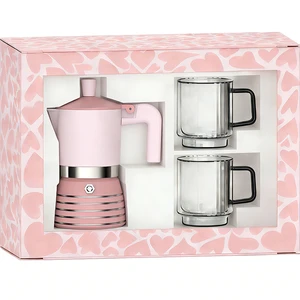 Valentine's Day Moka Pot Set Pink Stovetop Espresso Maker With Glass Mugs Romantic Coffee Gift For Him Her
