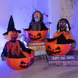 Halloween Witch Pumpkin Man Creative Gift Ornament Electric Induction Candy Bowl Bar Doorway Decoration Prop Glowing Skeleton