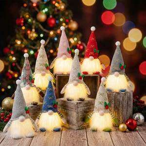 Christmas Decorations Glowing Faceless Gnome Doll LED Lighted Christmas Ornaments Swedish Nisse Plush Toy For Xmas Gifts Decor