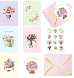 Mother's Day Greeting Cards Set with Envelopes Stickers Pink Floral Happy Mom's Day Invitations Mom Gift for Variety Store