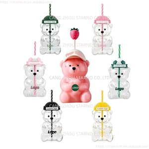 New Arrival 2026 Pink Strawberry Teddy Bear Cup Coffee Mug For Gift 20OZ Teddy Bear Glass Cold Cups With Lids And Straws