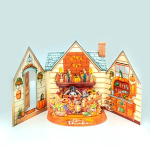 Laser Cut 3D Greeting Card Thanksgiving Pumpkin Fireplace Fruit Vegetable Pop up Cards Personalized Logo Family Holiday Present