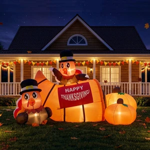 Cross-border Hot Selling Security New Arrival 18m Thanksgiving Day Inflatable Turkey Pumpkin LED Light Polyester Outdoor Party
