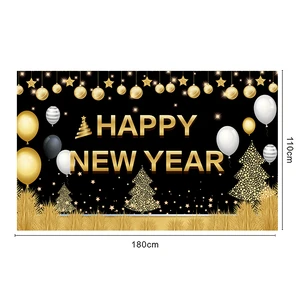 Shiny Happy New Year Banner 72x44Inch Happy New Year Decorations 2024 Backdrop Decorations Happy New Years Eve Party Supplies
