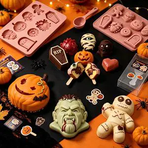 Halloween 8-Leaf Silicone Mold Horror Chocolate Mousse Cake Food Grade Easy Demold For Baking Factory Wholesale OEM