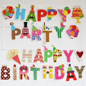 Cartoon Happy Birthday Letter Banner Party Supplies Decoration for Kids Adult Banner Happy Birthday