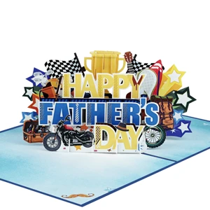 3D Pop up Father's Day Card Handmade Blue Greeting Card Creative Gift Custom Wholesale Bulk Supply Paper Souvenir