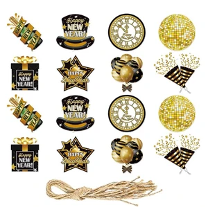 Metallic Happy New Year Paper Banners Flags String Ornaments Pendants for Christmas 2027 New Year Eve House Mall Pub Party Decor