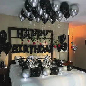Black Silver Round Latex Balloon Set Happy Birthday Letter for Birthday Party Decoration Adult