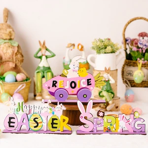 2026 Easter Bunny Easter Decorations Purple Wooden Craft Letter Ornaments Rabbit Crafts Kids Toys Home Decoration Easter Gift