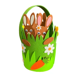 Wholesale Customized Size Felt Animal Easter Baskets with Handle and Custom Logo for Easter Egg Hunting Party Decorations