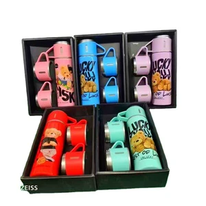 Hot Sale Fathers Day Vacuum Flask Gift Set Thermos 2 Two Cups with Lid 500ML logo Customized