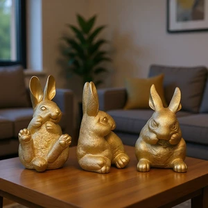 Easter Resin Transparent Gold Modern Whimsical Customizable Decorative Bunny With Flower Basket Figurine