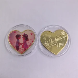 2026 Spot Wholesale Valentine's Day Items Metal Craft Heart Gold Coins to Valentine's Day Couple Gift