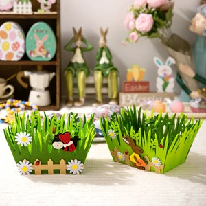 New Easter Decoration Products Green Rabbit Storage Basket Non Woven Ladybug Easter Storage Basket