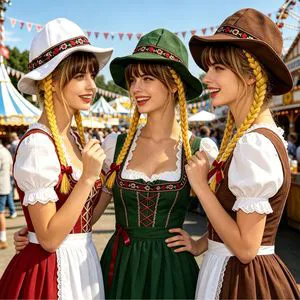 Oktoberfest Asia Bavarian Dress Set Braided Hat Women Spring Autumn Festival Wear Broadcloth Tie Back Style Solid Polyester