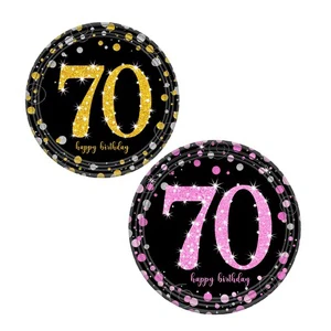 Black and Gold 70th Birthday Party Favor Adult 30 40 50 60 80th Year Old Plates Cups Napkins Disposable Tableware