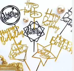 Happy Birthday Acrylic Party Cake Topper Mirror Gold Cake Topper Children's Birthday Cake Decoration Supplies
