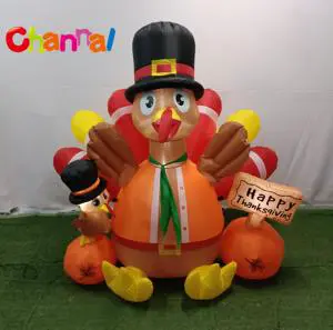 Thanksgiving Inflatable Turkey with Pumpkin and LED Lights Blow up Outdoor Garden Decoration for Festival