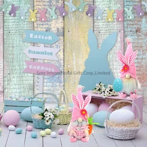 Newest Easter Faceless Bunny Doll Pink Plush Gnome Spring Big Nosed Rabbit Toys Handed Easter Eggs and Carrots Table Decoration