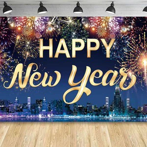New 2026 New Year Background Hand Painted Polyester Cloth Countdown Festival Decoration Party Banner Hanging Flag