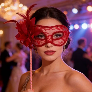 Hot Sale Halloween Venice Masquerade Mask Side Flower Handheld Mask Half Face Jazz Eye Mask Party Mask