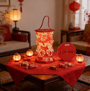 Rotating Paper Lantern LED Light Dimmable Touch Control Warm White 2026 Horse Theme Rechargeable Outdoor New Year Gift