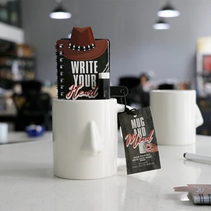 BespritGift Wholesale Personalized DIY Nose Mug Gift Set Stoneware Coffee Cup & Pen Kit Mens Gift Set for Birthday Fathers Day