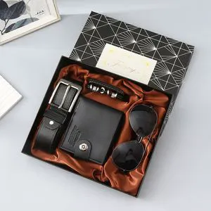 Men's Sunglasses Gift Set Father's Day Gift Business Wallet Belt 4-Pieces Gift Set with Box New Innovative Products for Export