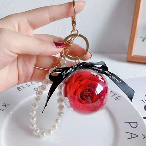 New Product Ideas 2024 Custom Stabilized Flowers a Grade Preserved Rose Key Chain Eternal Roses Acrylic Ball Box for Valentines