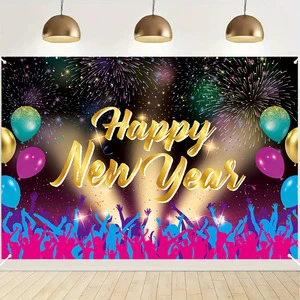 Colorful Carnival Fireworks New Year Banner Christmas Night Decorations Exclusive Black Gold Chinese New Year Eco-Friendly 100D