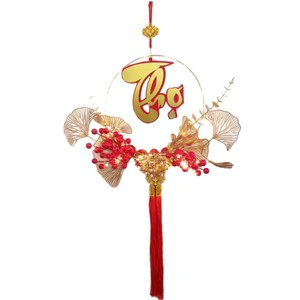 New Year Festive Red Fruit Hanging Decoration Vietnamese Luminous Blessing Character Flat Fan-Shaped Blessing Ornament Holidays