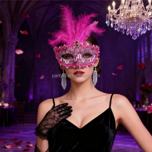 Factory Wholesale Mardi Gras Style Masquerade Party Mask Venetian Carnival Makeup Mask with Sequins Feather for Parties