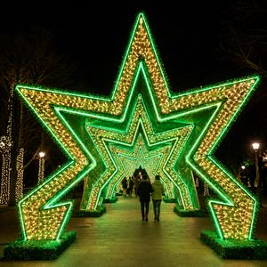 LED Star Tunnel Light 5-Point Neon Green Outdoor Christmas Walk-Through Park Decoration LED Motif Lights Waterproof for Festival