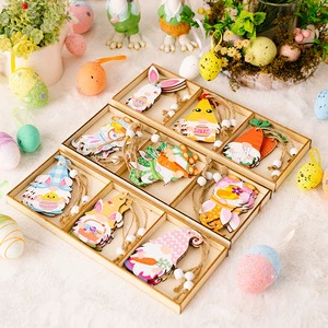 Easter Wooden Child Rabbit Radish Dwarf Pendant Home Decoration Bunny Ornament Hot Selling Factory Price Hanging Set