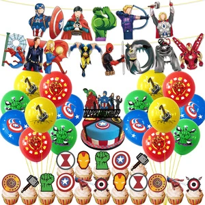 Kids Birthday Party Supplies Party Balloons for Boys Hero Themed Birthday Cartoon Happy Birthday Banner Home Decoration Kits