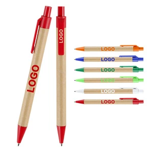 Eco-friendly Kraft Paper Retractable Pen Recyclable Ballpoint Promotional Ball Pens With Custom Logo Printing Office Supplies