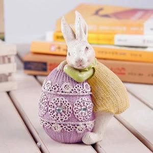 Wholesale Easter Resin Bunny Statue Spring Rabbit Sculpture with Egg Basket Custom OEM Holiday Decor & Gift