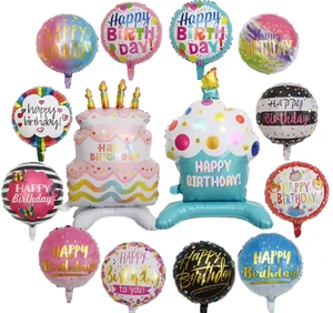 New Standing Base Colorful Candle Cake Foil Balloon, Baby Birthday Party Decoration Set Kids First Birthday Decor Kit Home Party