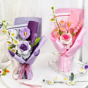 Finished Product Creative Design Handmade Crochet Bouquet Flower for Valentine's Day Mother's Day Birthday Gift