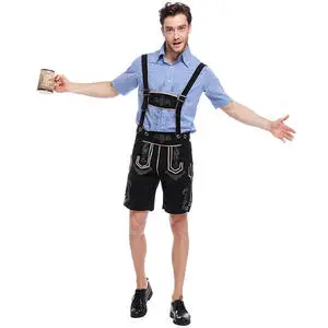 Traditional German Bavarian Lederhosen Set Plus Size Breathable Oktoberfest Festival Costume with Genuine Leather