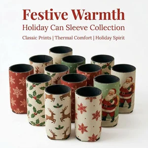 4mm Neoprene Christmas Can Sleeves Puffy Grip Odor-Free Cup Covers Soft Insulated Drink Holders