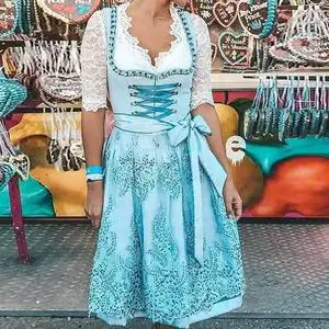 Factory 2024 Bavarian Octoberfest German Beer Wench Costume Germany Oktoberfest Womens Vintage Dress Carnival Party Costume